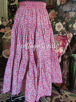 Fun Red Floral Vtg Laura Ashley Tiered Prairie Skirt, Cotton, Elastic Waist - Fresh Stock Dated February 2026