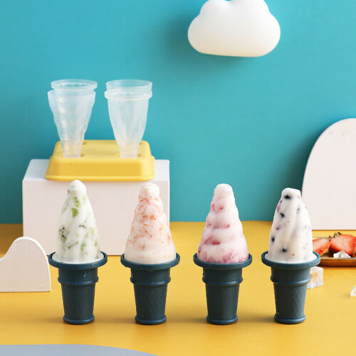 4Pcs Set Ice-cream Cone Mold Food Grade PP Popsicle Molds Frozen Mould Ice Tray - Fresh Stock Dated February 2026