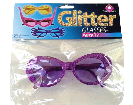 1 GLITTER SUNGLASSES Eye Oval Clout Funny Joke Gag Gift Adult Go Disco Diva Mod - Fresh Stock Dated February 2026