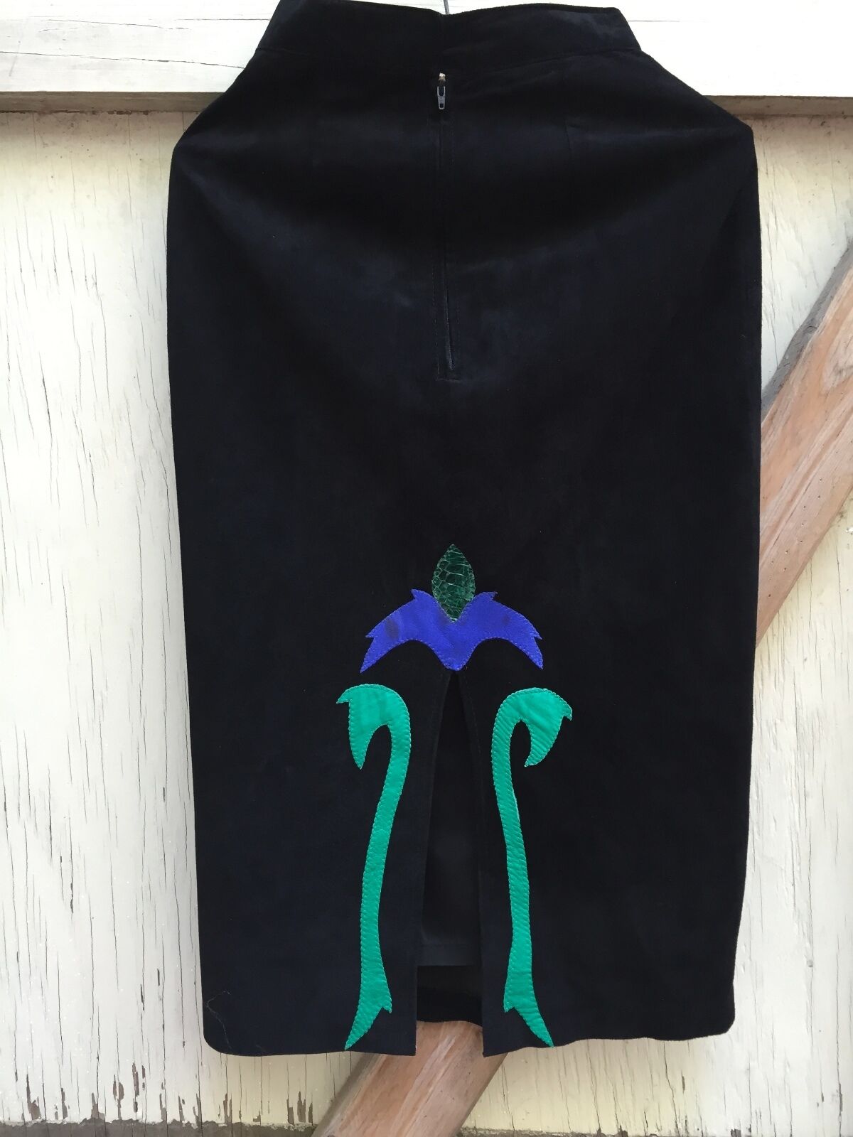 ORNATE SUEDE SKIRT vintage high waist pencil black snakeskin leather floral XS - Fresh Stock Dated February 2026