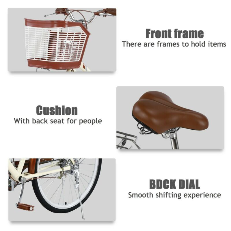 26 Inch Beach Cruiser Bike Women's Commuters Bicycle with Basket and Rear Rack - Fresh Stock Dated February 2026