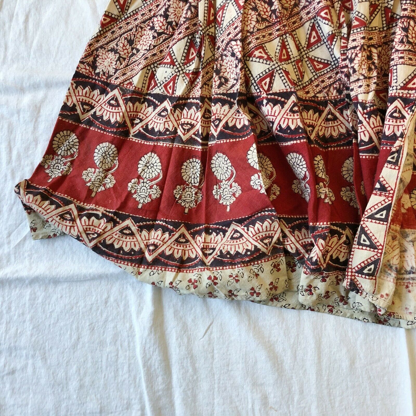 vtg 60s 70s india cotton wrap maxi skirt block print gauze Indian - Fresh Stock Dated February 2026