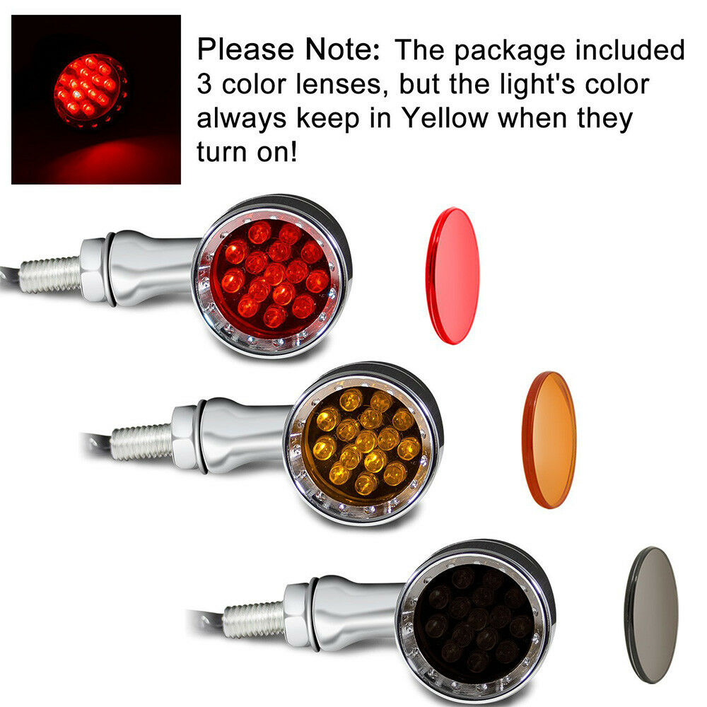 Chrome Motorcycle Bullet LED Turn Signal Red Lights Indicator For Harley Chopper - Fresh Stock Dated February 2026