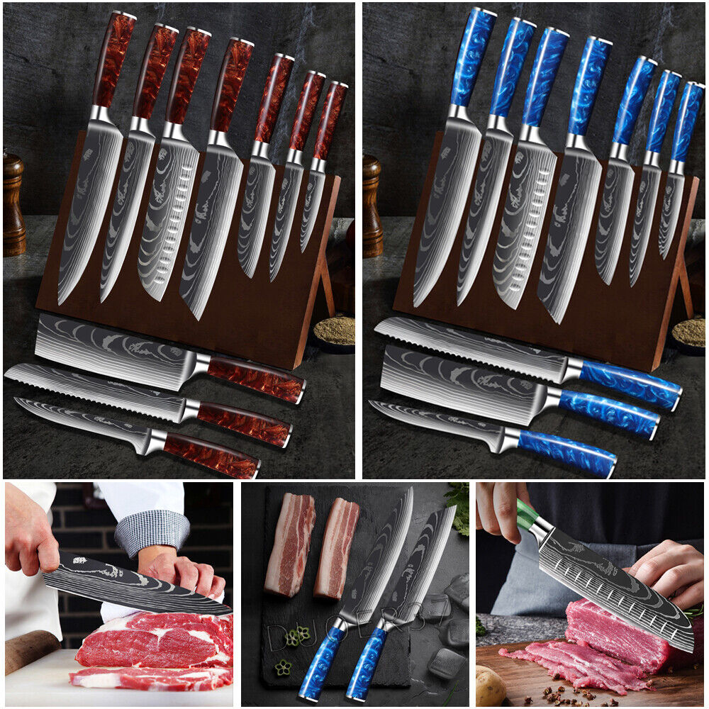 Kitchen Knife Set Japanese Damascus Pattern Chef Knives Stainless Steel Cleaver - Fresh Stock Dated February 2026