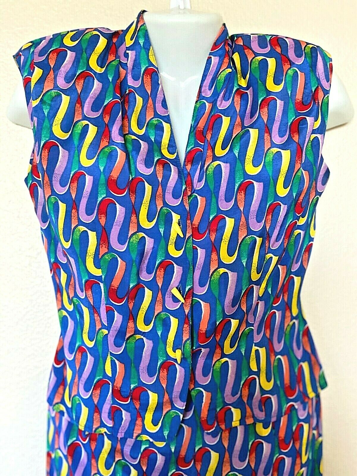Vintage BIS Gene Ewing  ~  2 Piece Blouse & Skirt in Bright Abstract Print sz 38 - Fresh Stock Dated February 2026