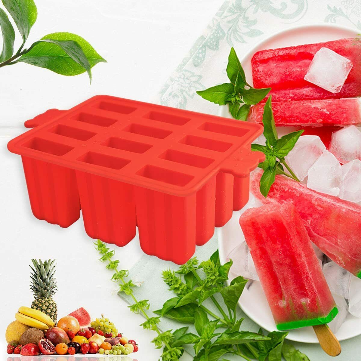 12 Cavity Silicone Popsicle Molds w/Tray Cover Lid + Sticks + Brush + Bags - Fresh Stock Dated December 2025