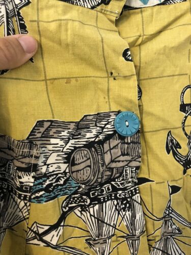 Vintage 50s Yellow Map Sailor Ocean Circle Skirt - Fresh Stock Dated March 2026