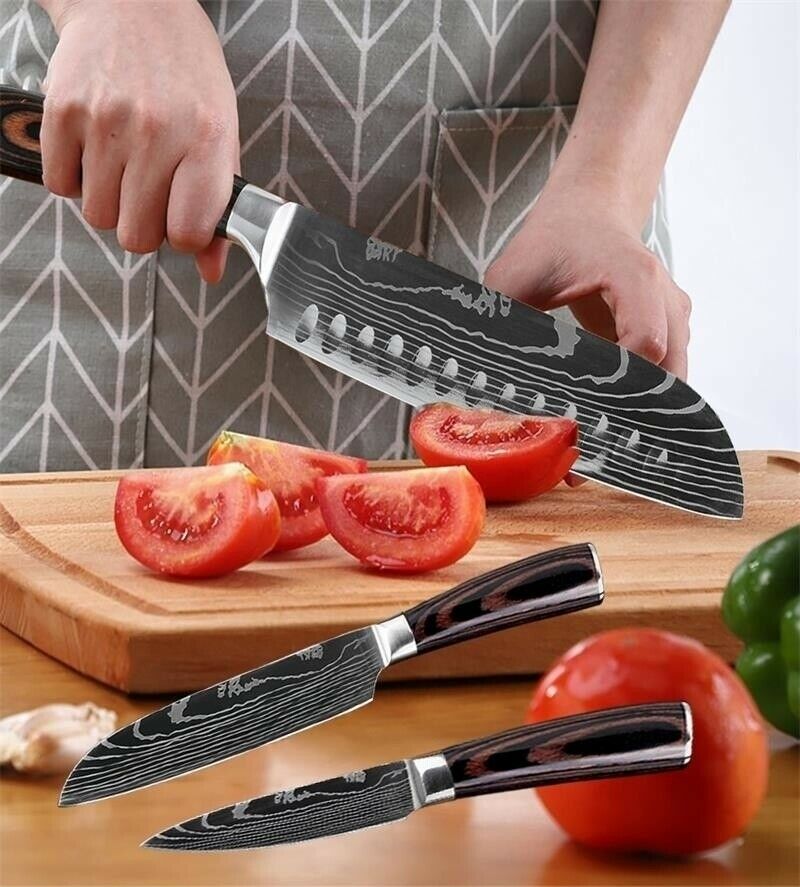 5 Piece Kitchen Knives Set Stainless Japanese Damascus Pattern Steel Chef Knife - Fresh Stock Dated December 2025
