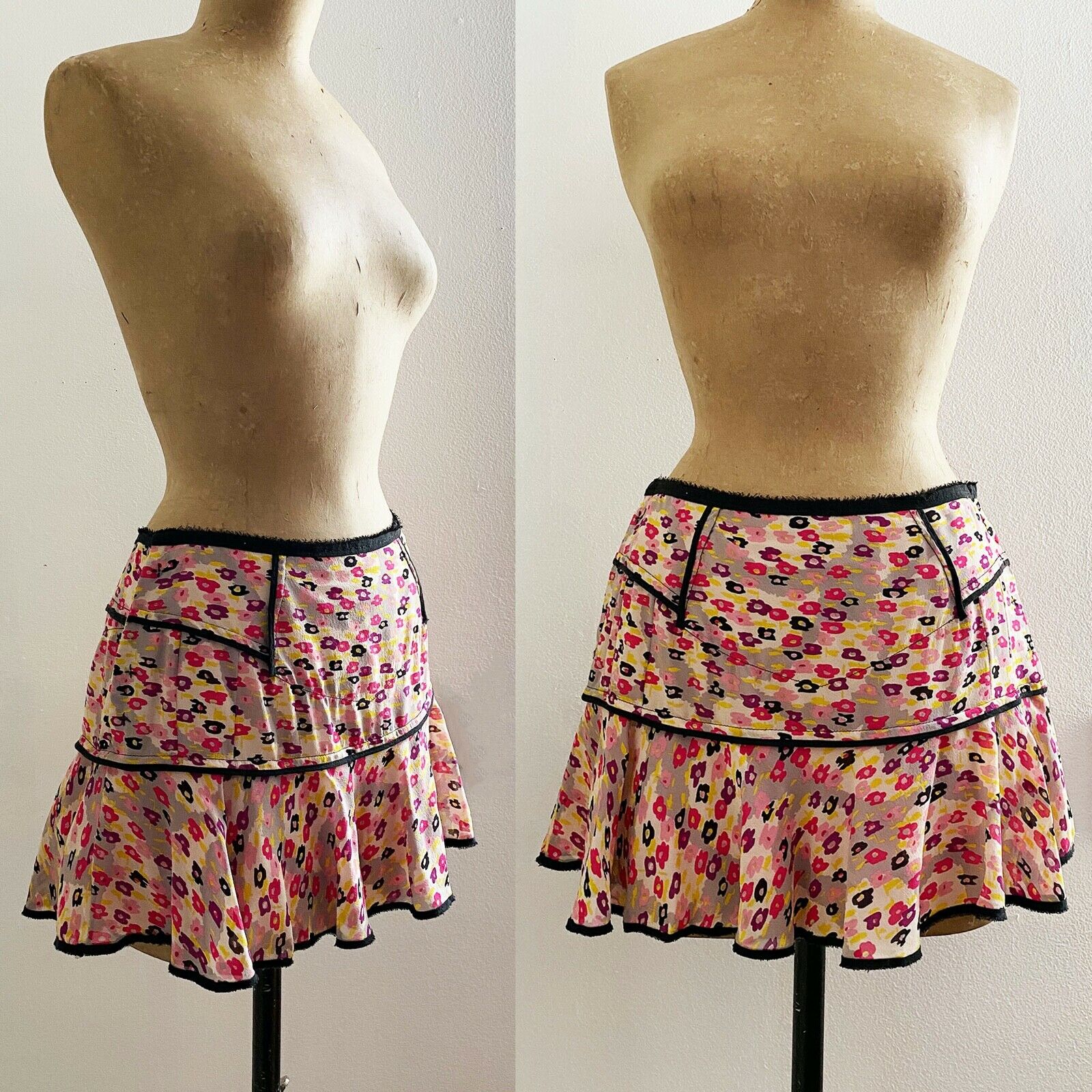 MARC JACOBS Floral Silk Mini Skirt - Low Waist & Tiered Flippy A Line - Size 4 - Fresh Stock Dated February 2026