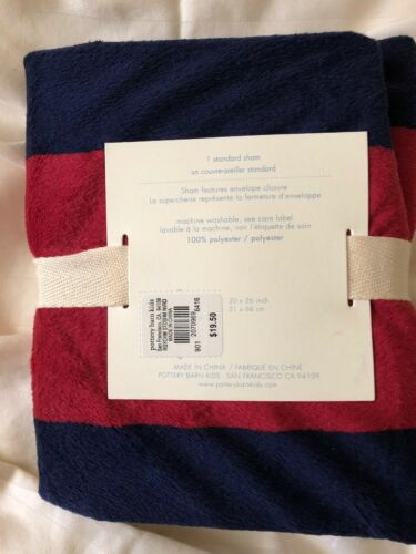 Pottery Barn Kids Rugby Chamois Pillow Sham - Standard Size NEW Red Blue - Fresh Stock Dated December 2025