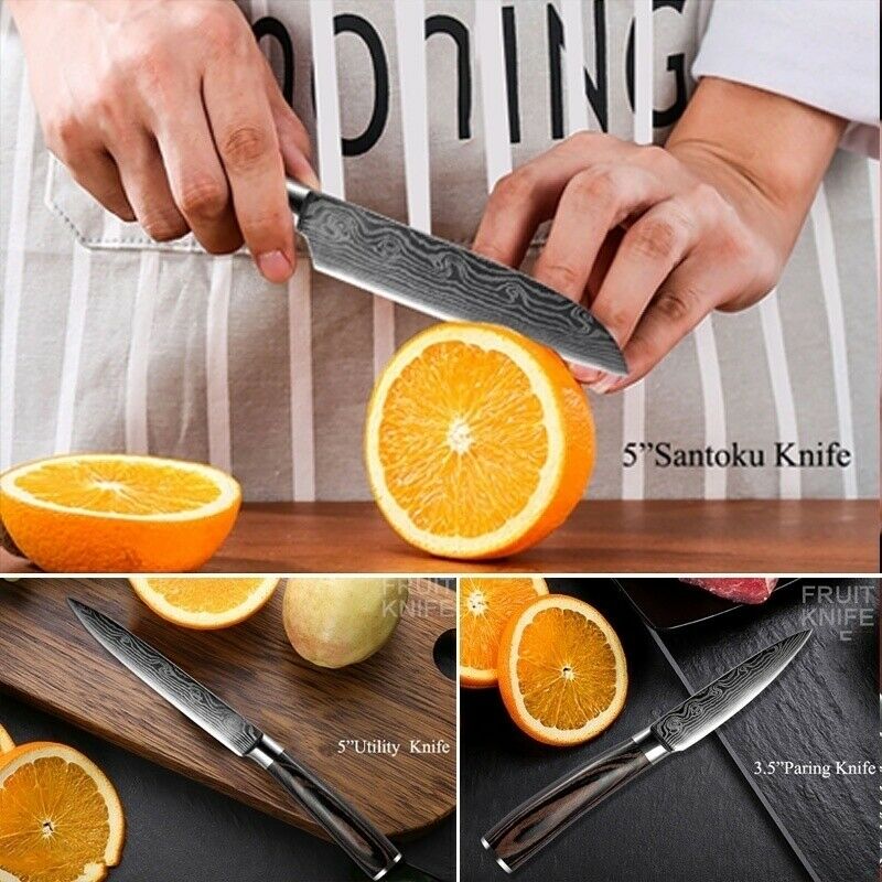 5 Piece Kitchen Knives Set Stainless Japanese Damascus Pattern Steel Chef Knife - Fresh Stock Dated December 2025