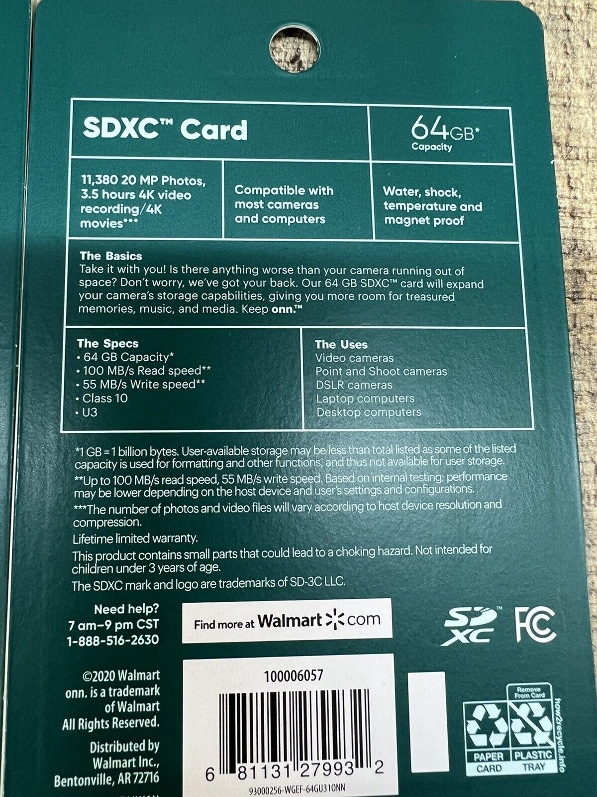 64GB SDXC Flash Memory Card, up to 100MB/s read speed  ONN 2-Pack Free Shipping - Fresh Stock Dated February 2026