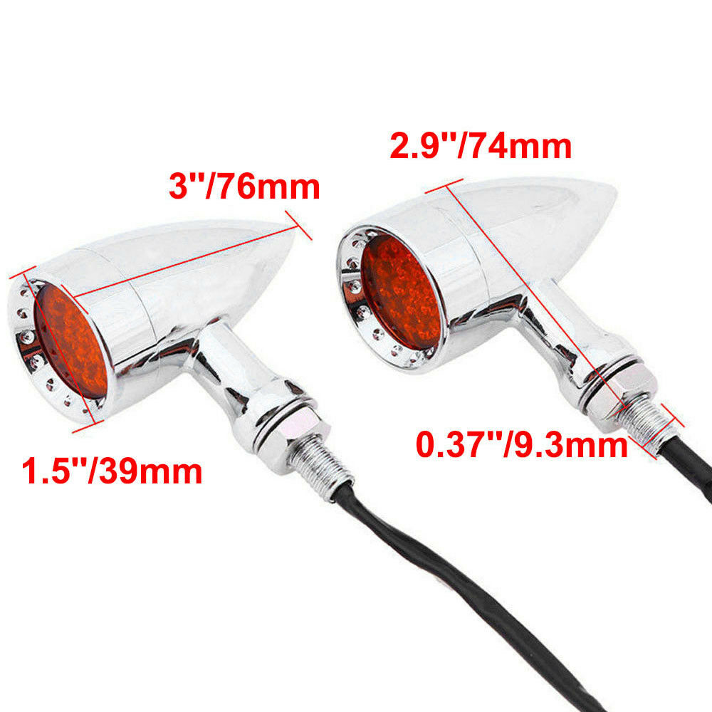 Chrome Motorcycle Bullet LED Turn Signal Red Lights Indicator For Harley Chopper - Fresh Stock Dated February 2026