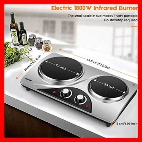 CUKOR Electric Hot Plate 1800W Portable Stove Infrared Double Burner Heat Up In - Fresh Stock Dated December 2025