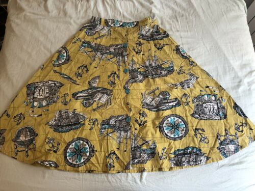 Vintage 50s Yellow Map Sailor Ocean Circle Skirt - Fresh Stock Dated March 2026