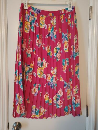 VINTAGE VTG ALFRED DUNNER MIDI SKIRT FLORAL PINK ELASTIC HIGH WAIST POLYESTER 18 - Fresh Stock Dated February 2026
