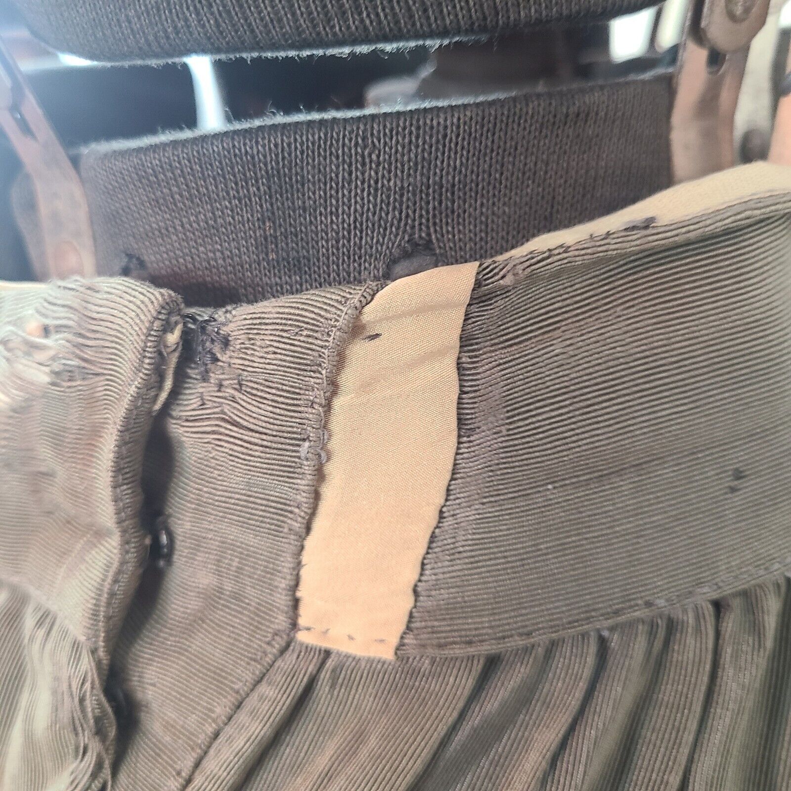 Antique Edwardian 1910s Army Green Khaki Pockets Maxi Skirt As Is Victorian - Fresh Stock Dated March 2026