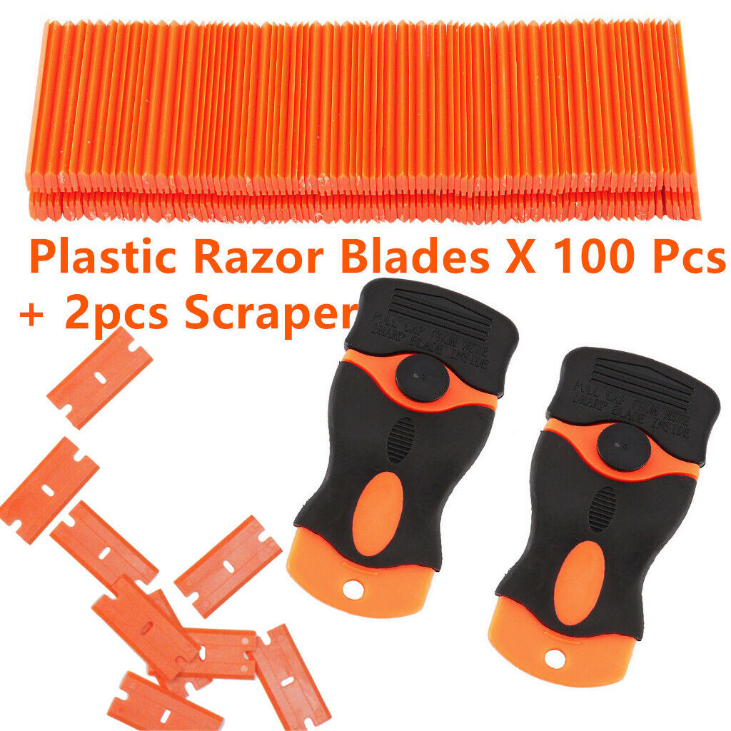 102 Pcs Plastic Razor Blades and Razor Scraper Double Edged Sticker Removal Tool - Fresh Stock Dated February 2026