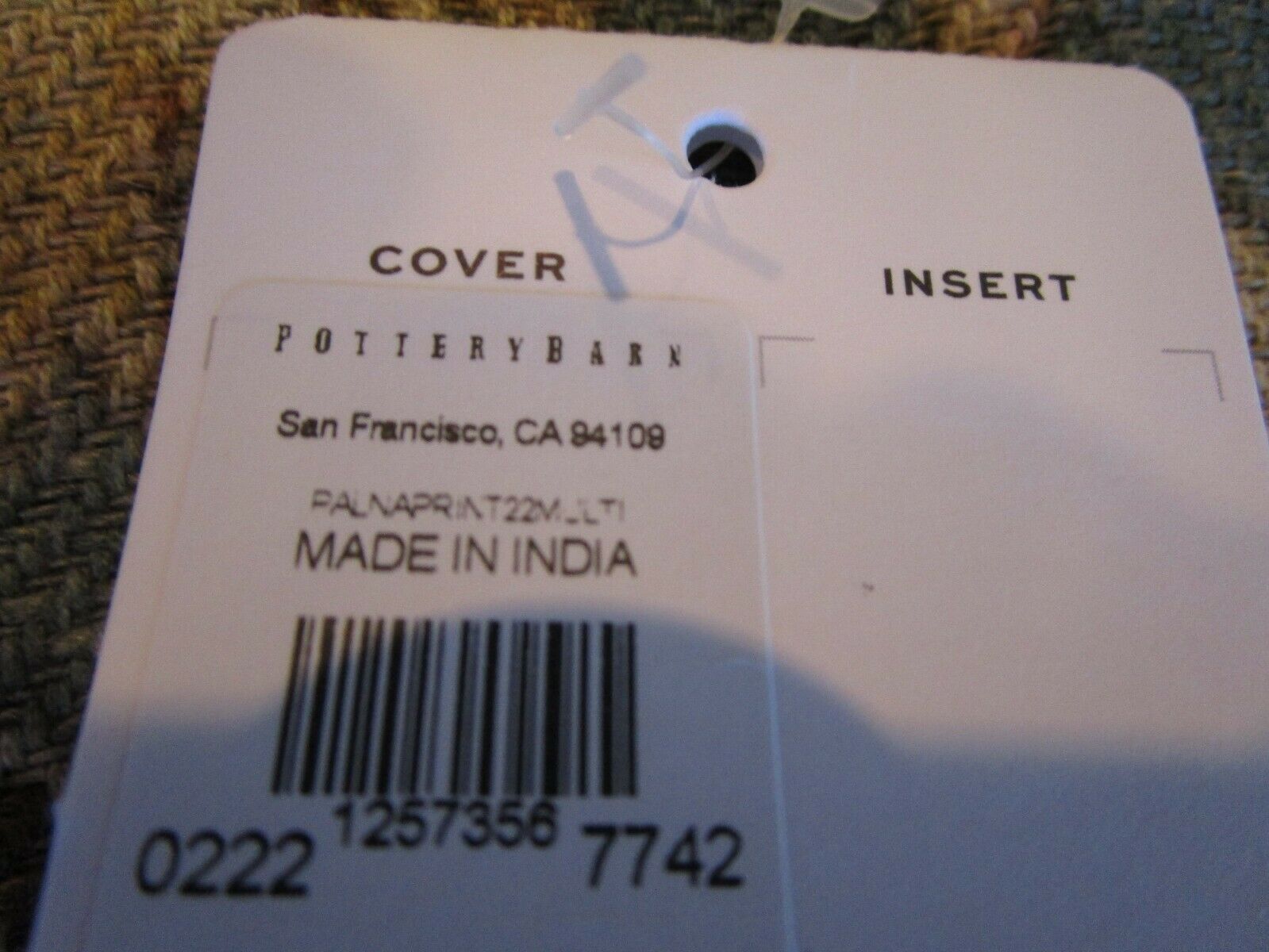 Pottery Barn Palna 22  pillow cover photo shoot sample - Fresh Stock Dated December 2025