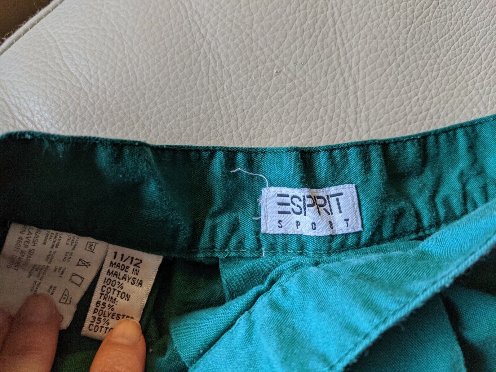 Vintage 80s ESPRIT Cotton Skirt 11/12 Midi Forest Green Flare Pleated Pockets - Fresh Stock Dated March 2026