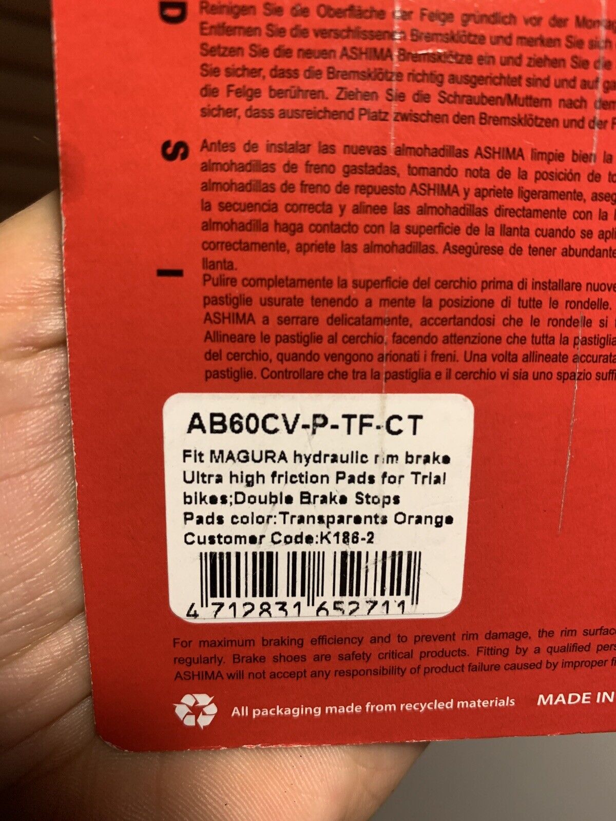 Ashima Magura Trial Hydraulic Rim Brake Pads Street Fighter BMX Bike Brakes Shoe - Fresh Stock Dated February 2026