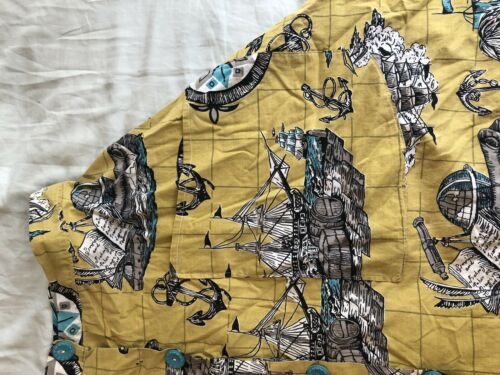 Vintage 50s Yellow Map Sailor Ocean Circle Skirt - Fresh Stock Dated March 2026