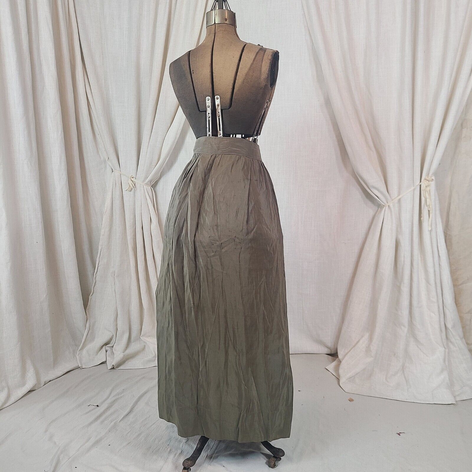 Antique Edwardian 1910s Army Green Khaki Pockets Maxi Skirt As Is Victorian - Fresh Stock Dated March 2026