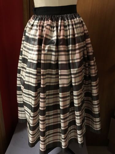 Vintage Gathered Black Pink Plaid Rayon Acetate Taffeta Skirt 24” W 29” L - Fresh Stock Dated February 2026