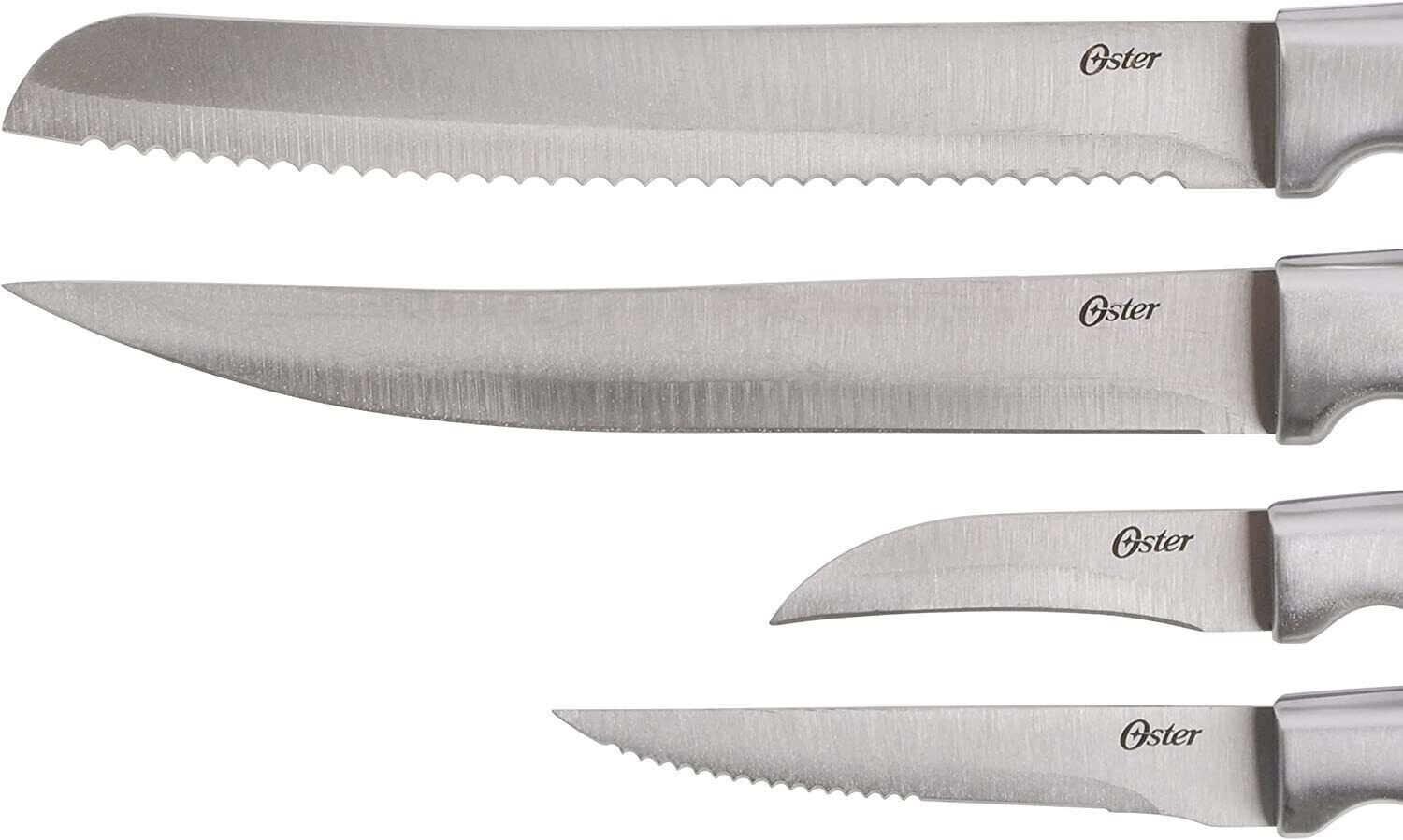 NEW Oster-22-Piece Baldwyn Knife Block Set Stainless Steel Cutlery Kitchen Black - Fresh Stock Dated February 2026