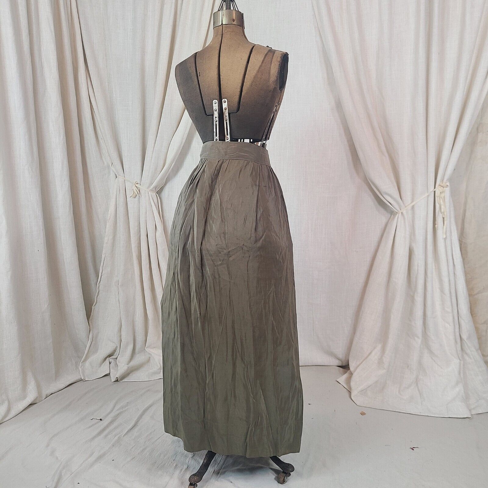 Antique Edwardian 1910s Army Green Khaki Pockets Maxi Skirt As Is Victorian - Fresh Stock Dated March 2026