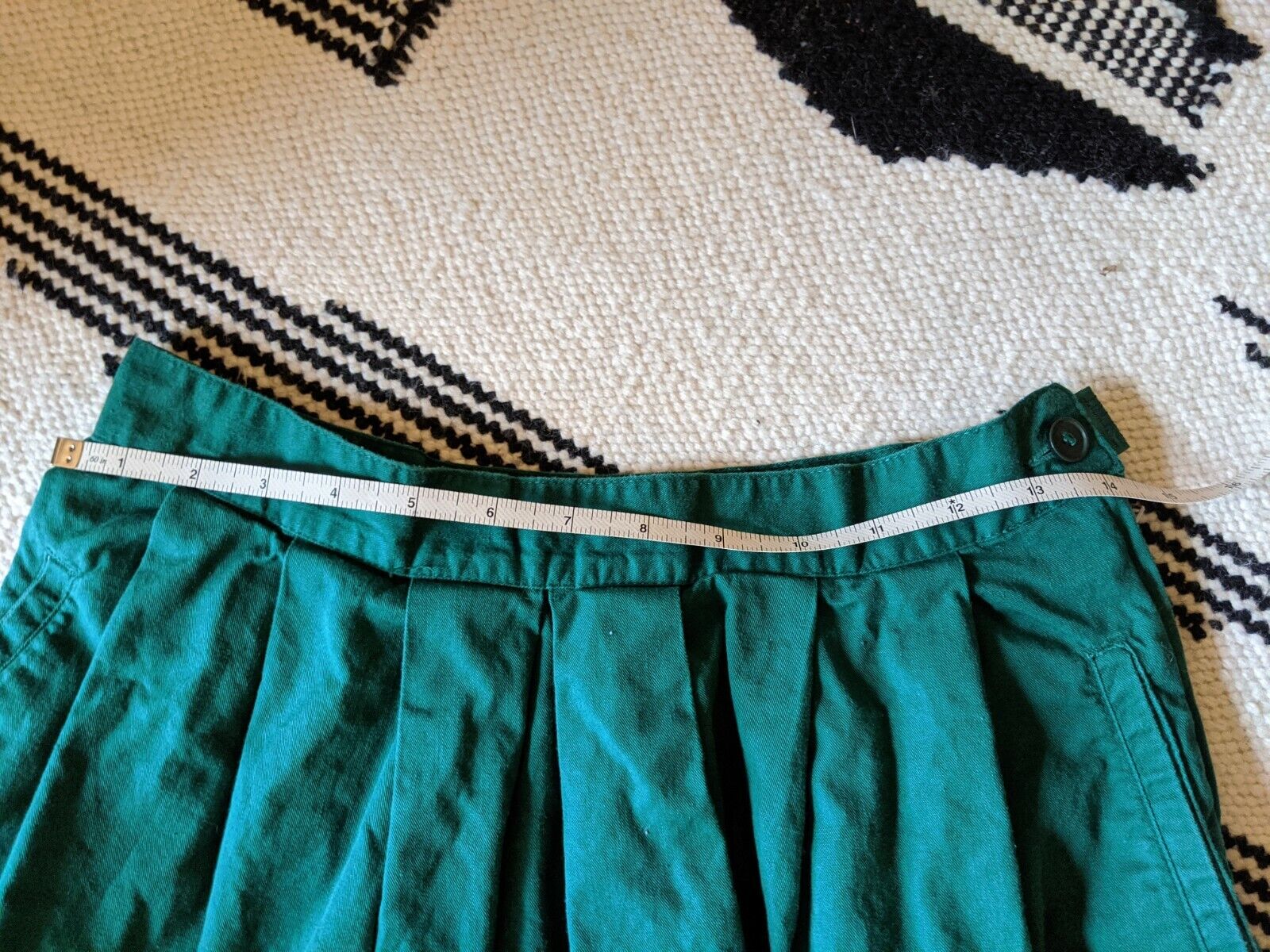 Vintage 80s ESPRIT Cotton Skirt 11/12 Midi Forest Green Flare Pleated Pockets - Fresh Stock Dated March 2026