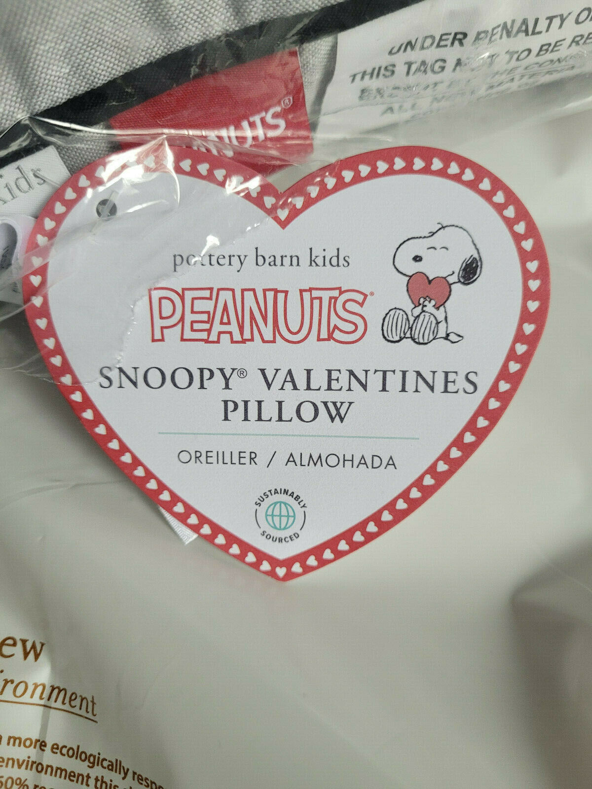 Pottery Barn Kids Peanuts® Valentine's Pillow Snoopy NEW - Fresh Stock Dated December 2025