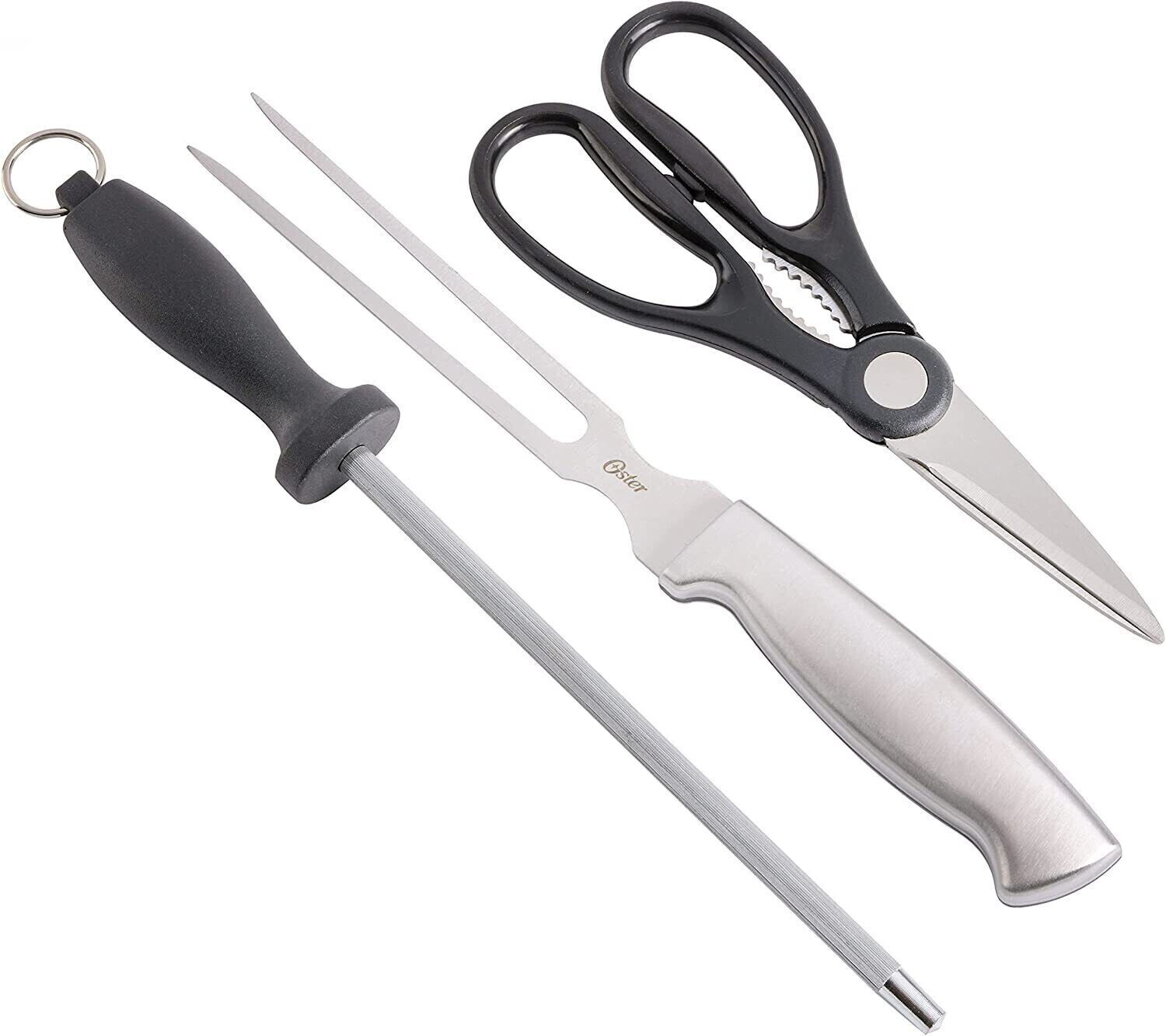 NEW Oster-22-Piece Baldwyn Knife Block Set Stainless Steel Cutlery Kitchen Black - Fresh Stock Dated February 2026