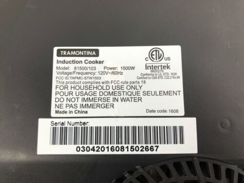 Tramontina Induction Cooker Cooktop Single Burner Glass Top Model 81500/103 - Fresh Stock Dated December 2025