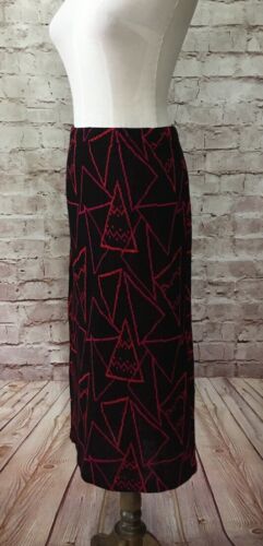 Vintage 1980s Pencil Skirt Stringbean Medium Black Red Geometric Stringknit - Fresh Stock Dated March 2026