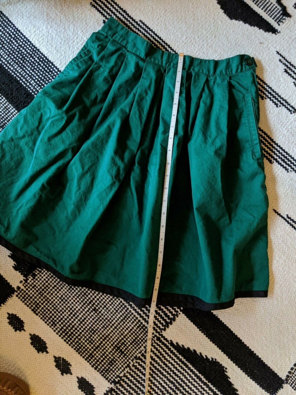 Vintage 80s ESPRIT Cotton Skirt 11/12 Midi Forest Green Flare Pleated Pockets - Fresh Stock Dated March 2026