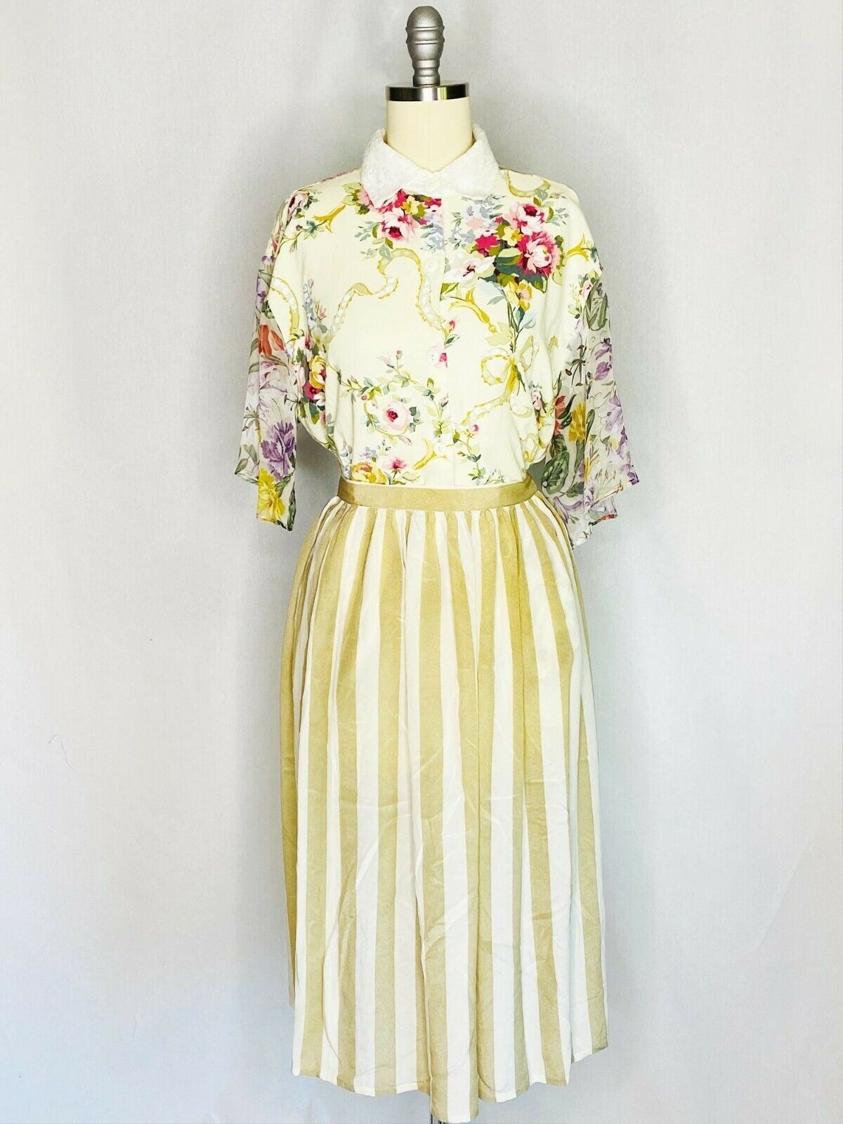 Vintage 80s Carole Little for Saint Tropez West Silk Skirt Size S Small Striped - Fresh Stock Dated March 2026