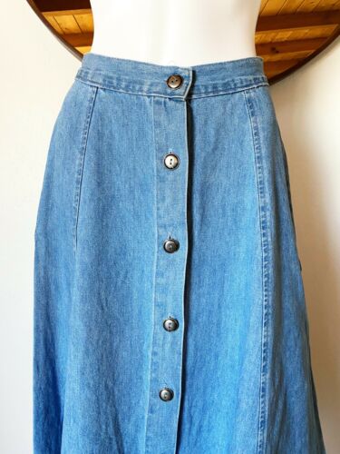 VTG 90'S FORENZA MIDI A-LINE DENIM SKIRT BUTTON FRONT MADE IN USA XS 24.5-25.5