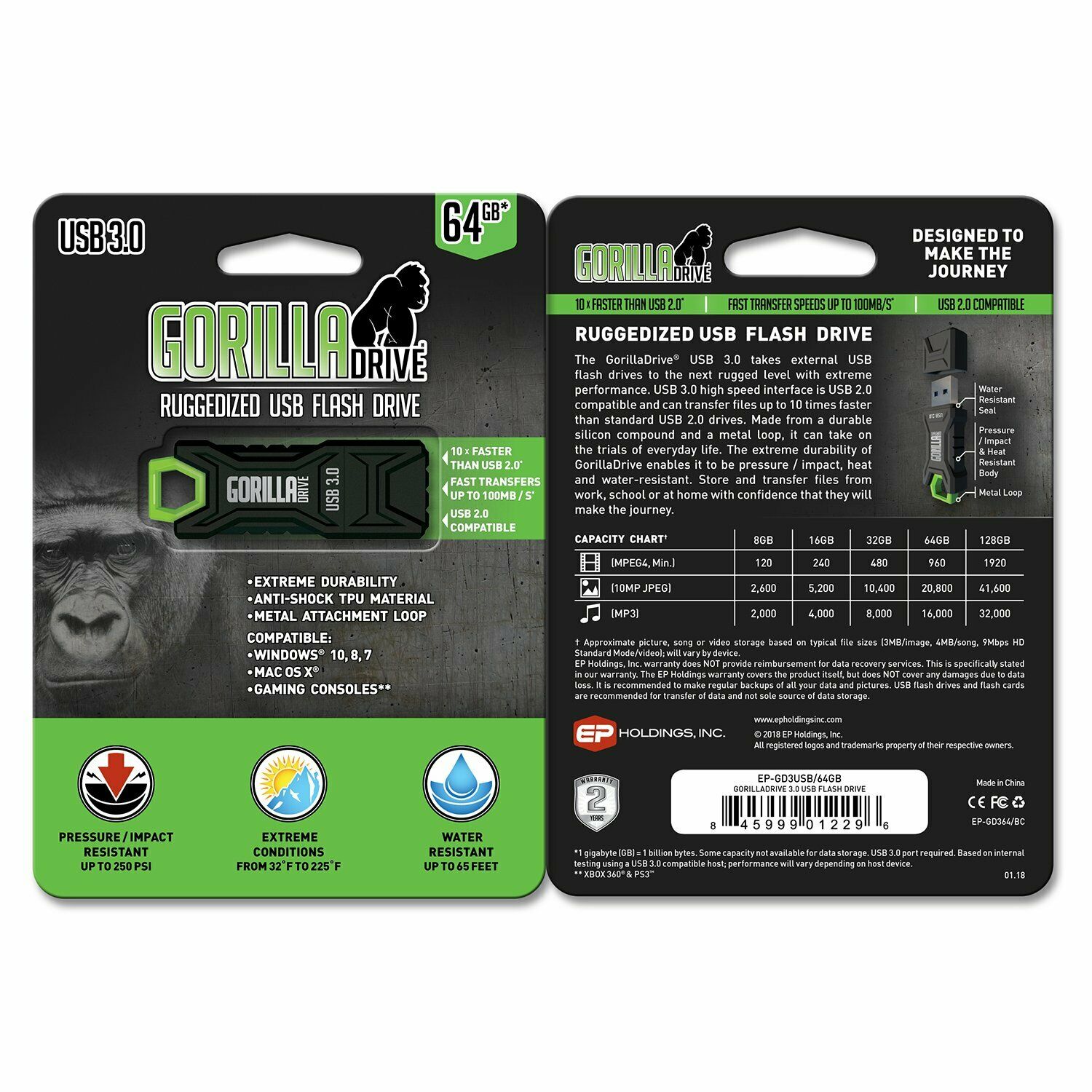 Gorilla Rugged 64GB USB Flash Drive 3.0 Durable Impact Water Resistant Fast 2 PK - Fresh Stock Dated February 2026