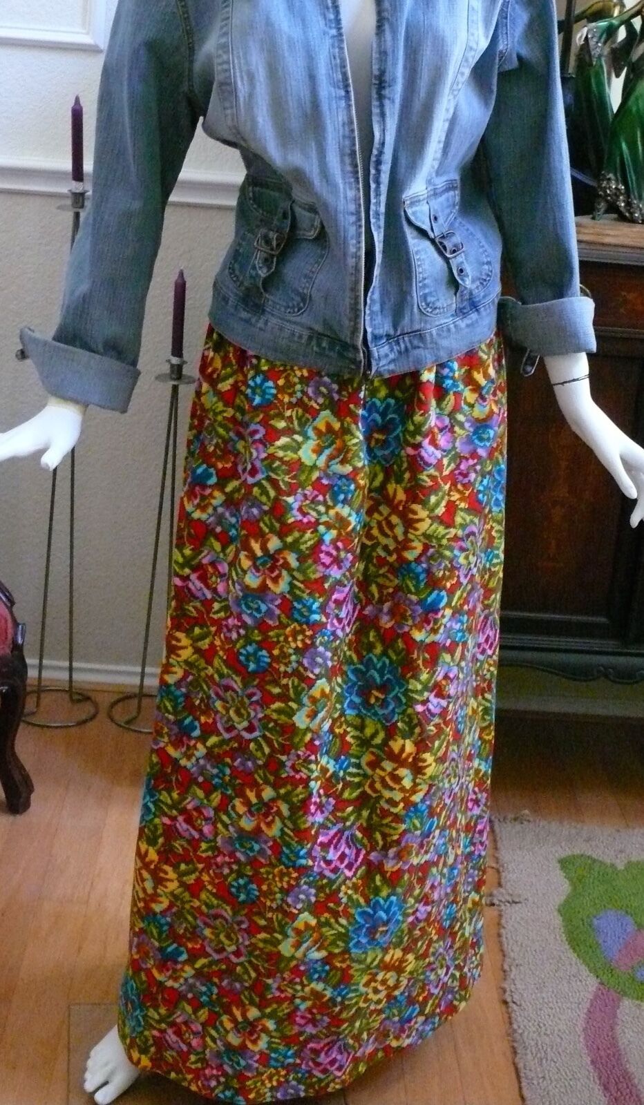 1960-70`s Long Cotton Tapestry Print Skirt Multi Colour - Fresh Stock Dated February 2026