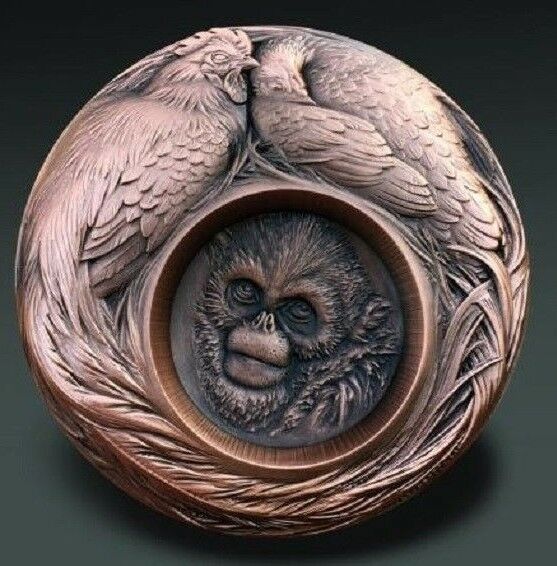 China 2017 88mm Copper and Gilt Brass with Enamel Medals - Rooster Lunar Year - Fresh Stock Dated February 2026