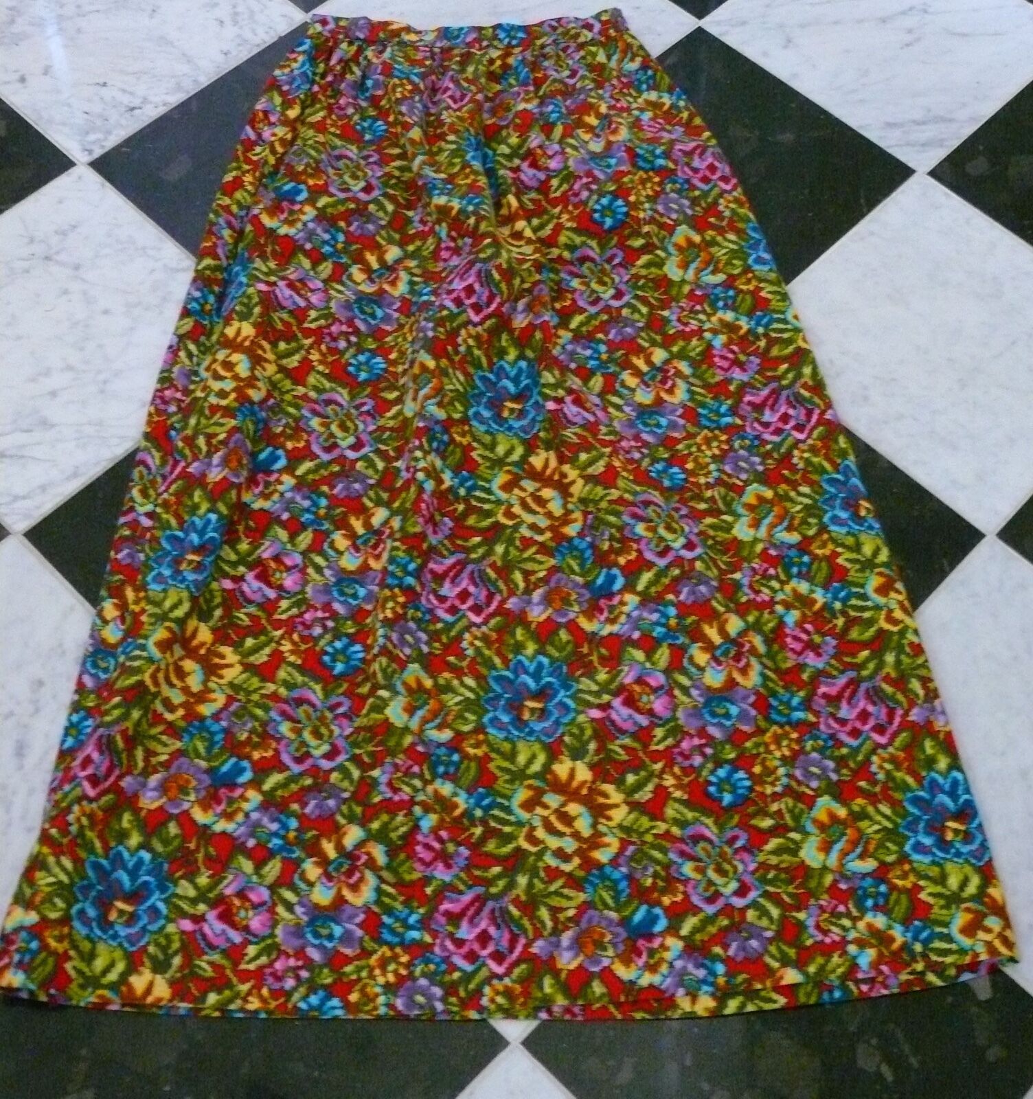 1960-70`s Long Cotton Tapestry Print Skirt Multi Colour - Fresh Stock Dated February 2026