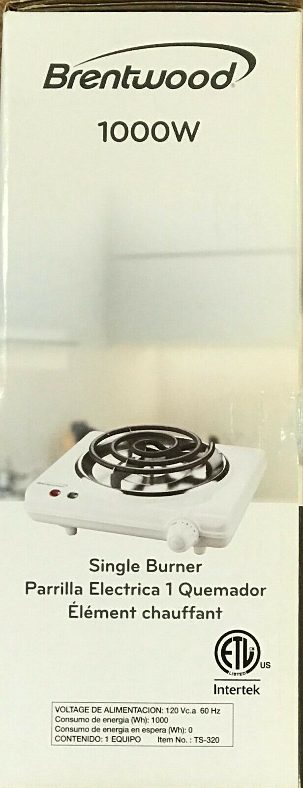 Brentwood Appliances TS-320 Electric Single Burner, 1000 Watts, White - Fresh Stock Dated December 2025