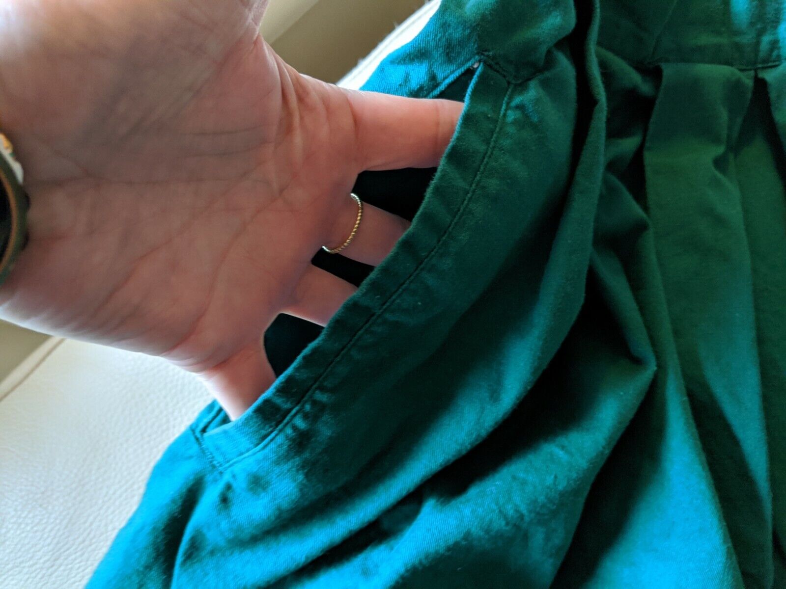 Vintage 80s ESPRIT Cotton Skirt 11/12 Midi Forest Green Flare Pleated Pockets - Fresh Stock Dated March 2026