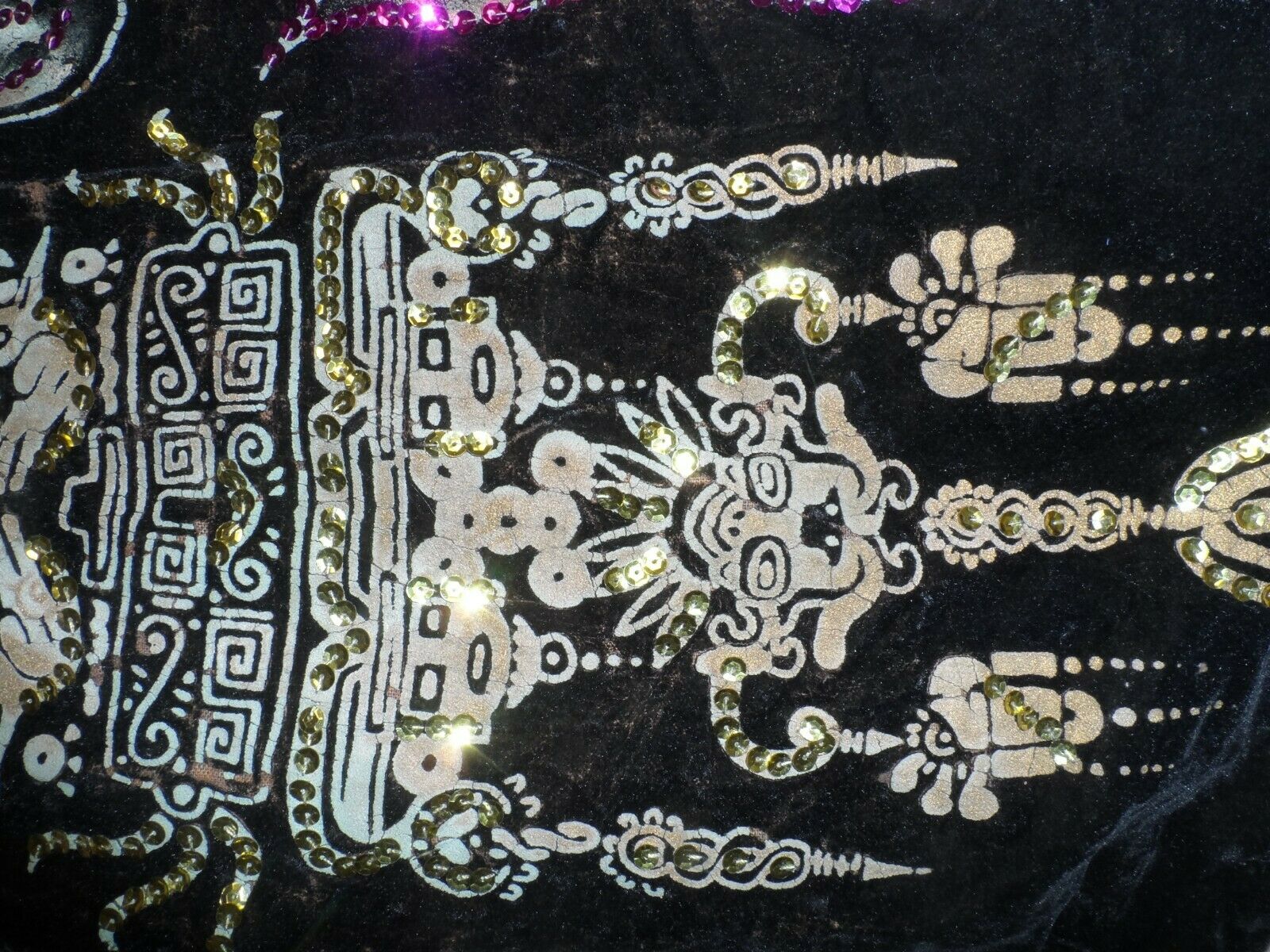 VTG 1950s Mexican Velvet circle AZTECS  Sequin Hand-painted SKIRT sz 26 waist - Fresh Stock Dated February 2026