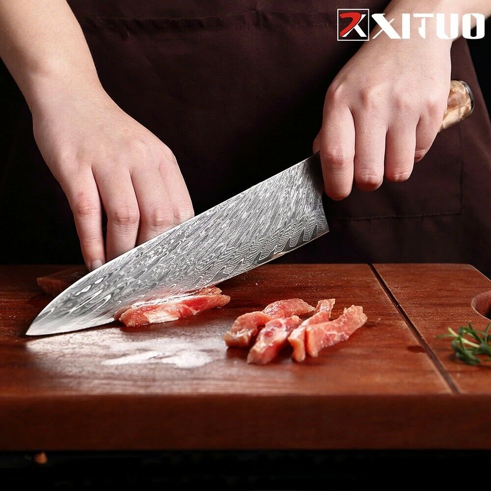 Kitchen Knives Damascus Steel VG10 Chef Knife Blue Resin Wood Hand Cooking Tool - Fresh Stock Dated December 2025