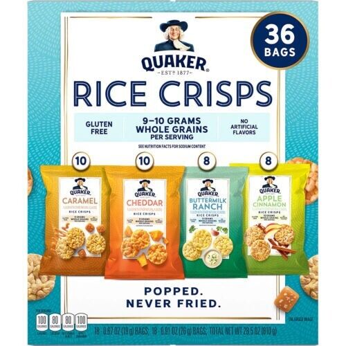 Quaker Rice Crisps Variety Pack (36 pk.) - Fresh Stock Dated February 2026