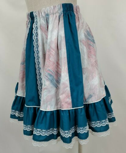 Vintage Tater Sax Western Prairie Skirt Small Teal Blue Ruffle Lace Gunne Style - Fresh Stock Dated February 2026