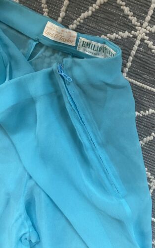 Emilio Pucci Pants Sheer Silk Blue Crepe Wide Leg 1960s Italy XS Vintage Sz 8 - Fresh Stock Dated March 2026