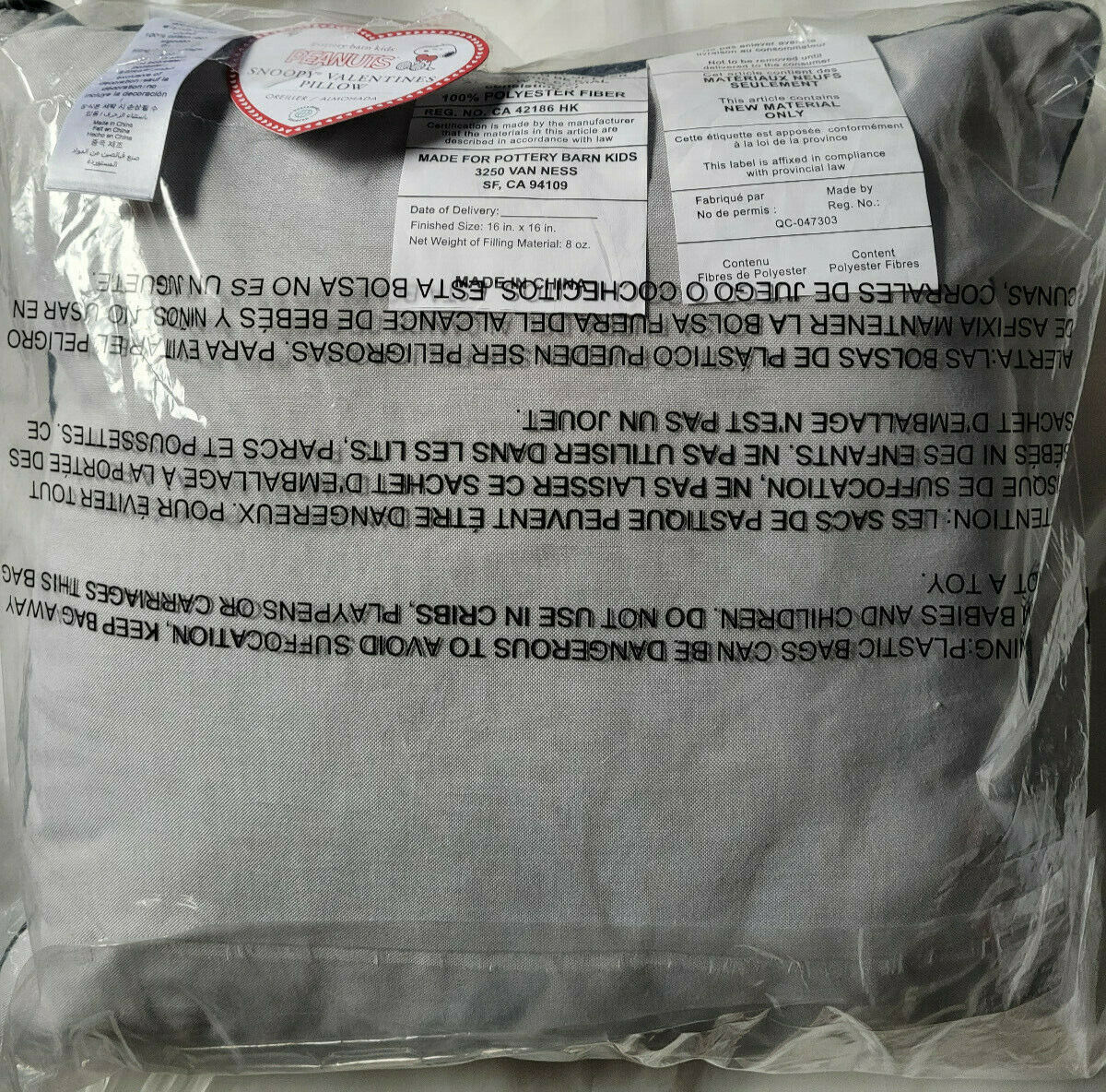 Pottery Barn Kids Peanuts® Valentine's Pillow Snoopy NEW - Fresh Stock Dated December 2025